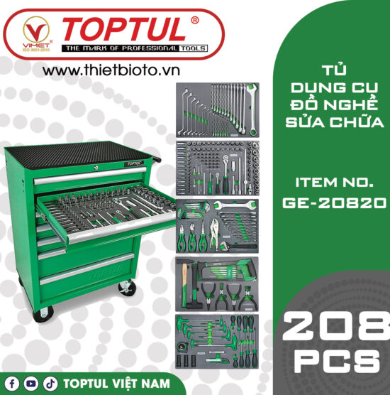 Tủ đồ nghề 7 ngăn 208 chi tiết Toptul GE-20820