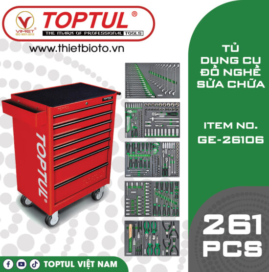 Tủ đồ nghề sửa chữa 7 ngăn 261 chi tiết Toptul GE-26106